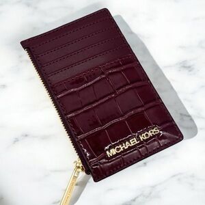 Michael Kors Medium Logo Card Case Wallet Ox Blood Multi